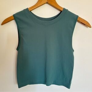 Turquoise Cropped High Neck Athletic Casual Top
